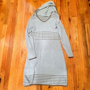 Prana Gray and Brown Striped Hooded Sweater Dress, Small